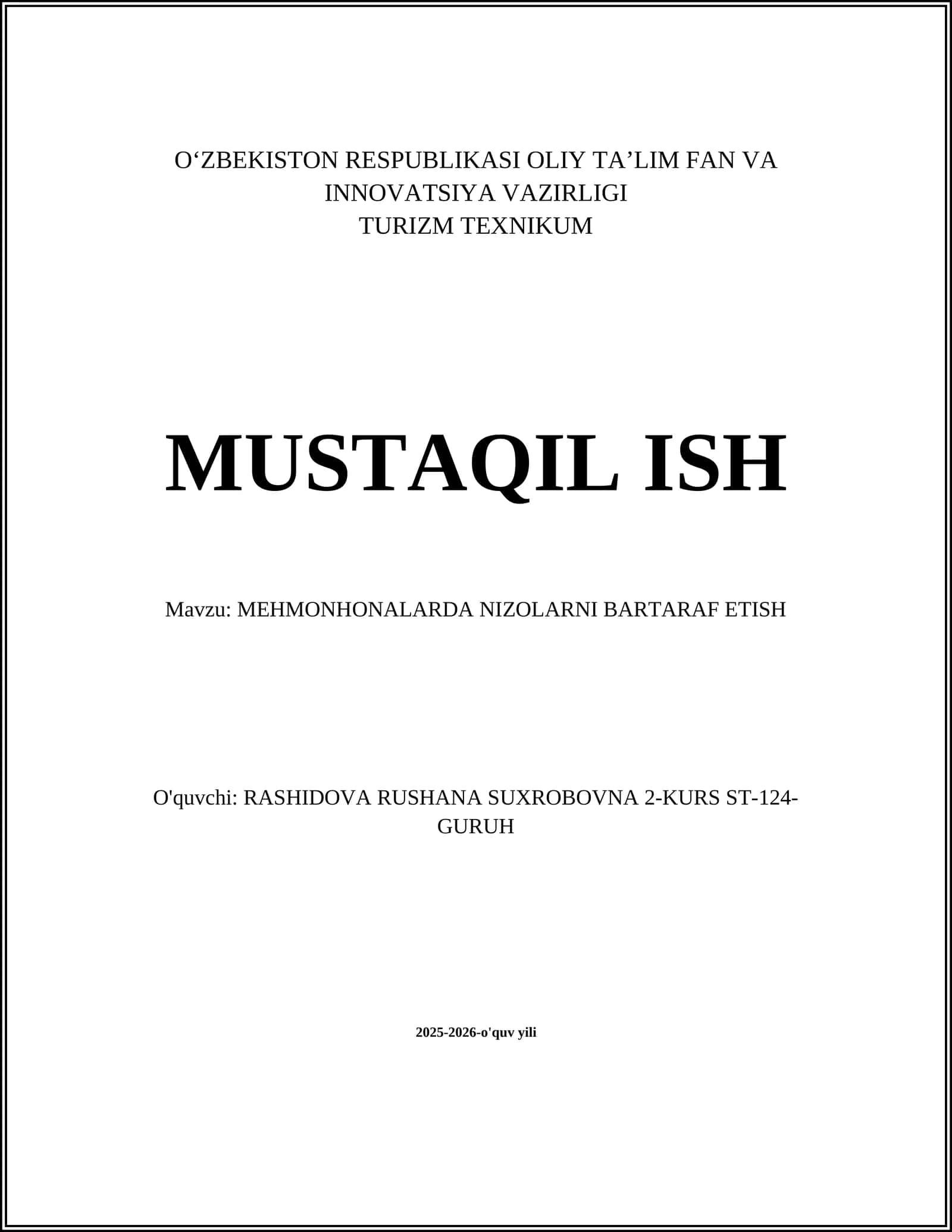 MEHMONHONALARDA NIZOLARNI BARTARAF ETISH