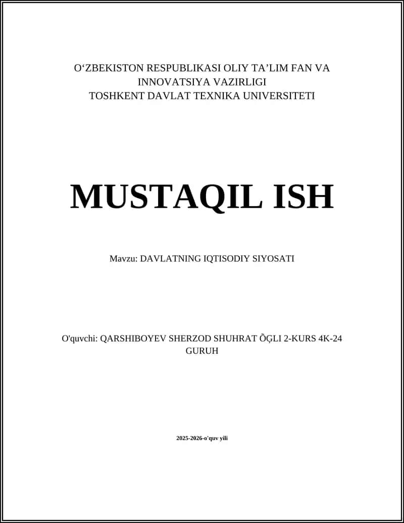 DAVLATNING IQTISODIY SIYOSATI