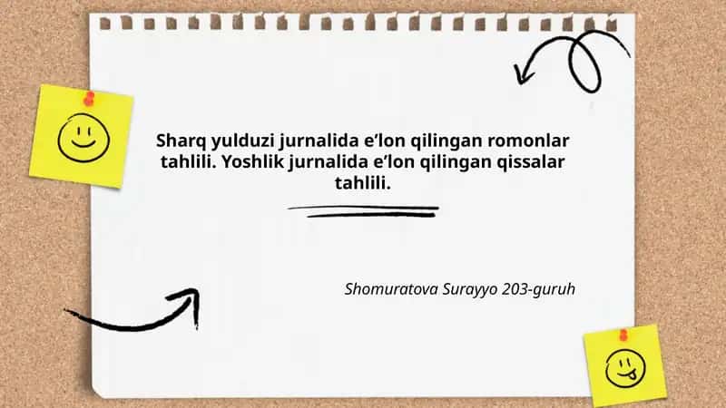 Sharq yulduzi jurnalida eʼlon qilingan romonlar tahlili