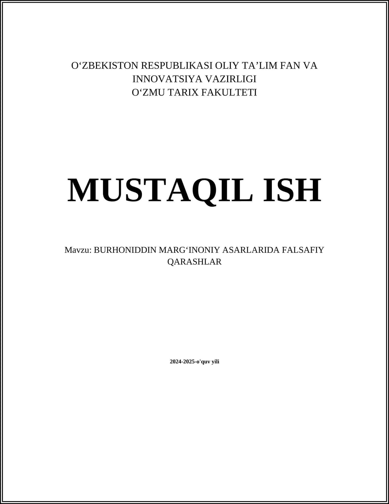 BURHONIDDIN MARG‘INONIY ASARLARIDA FALSAFIY QARASHLAR