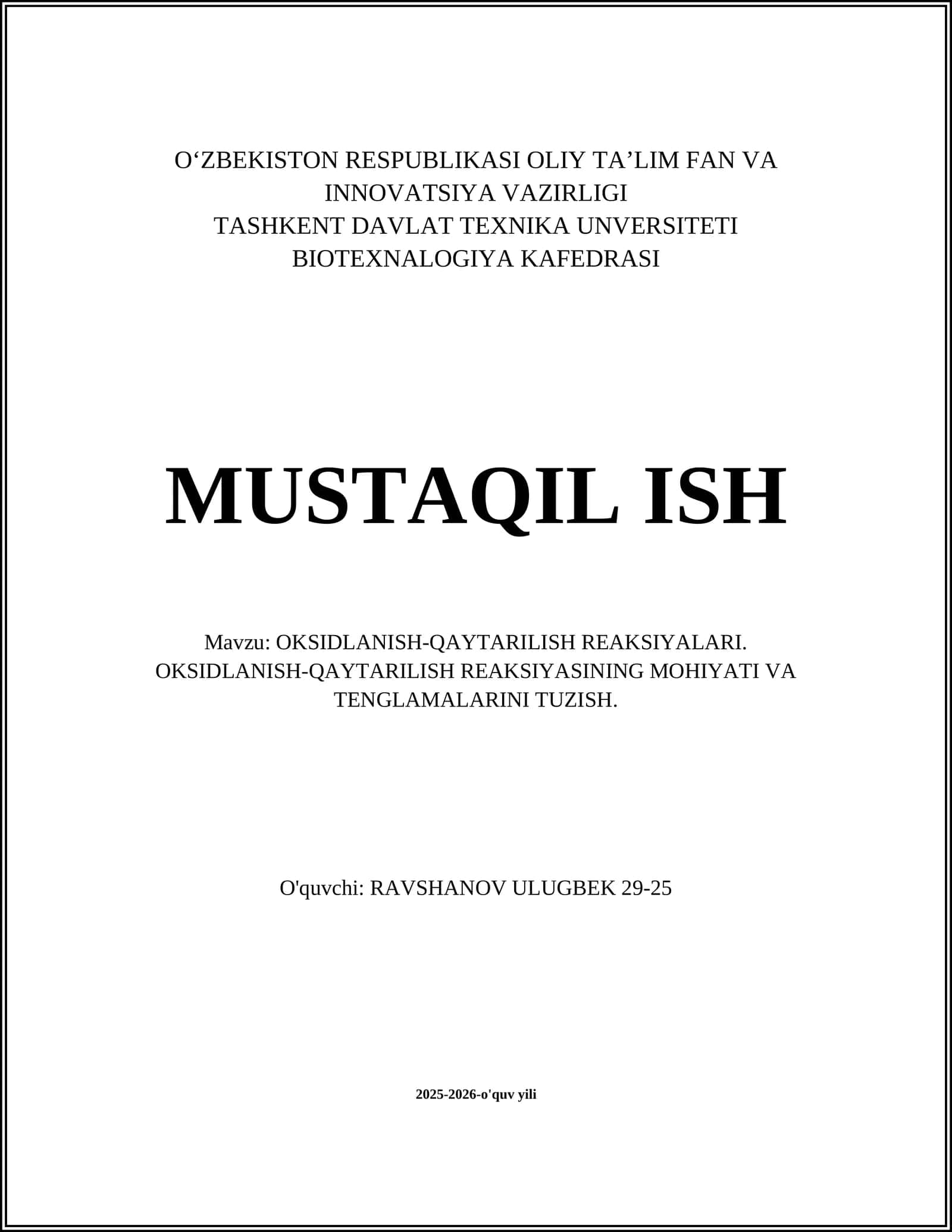 OKSIDLANISH-QAYTARILISH REAKSIYALARI