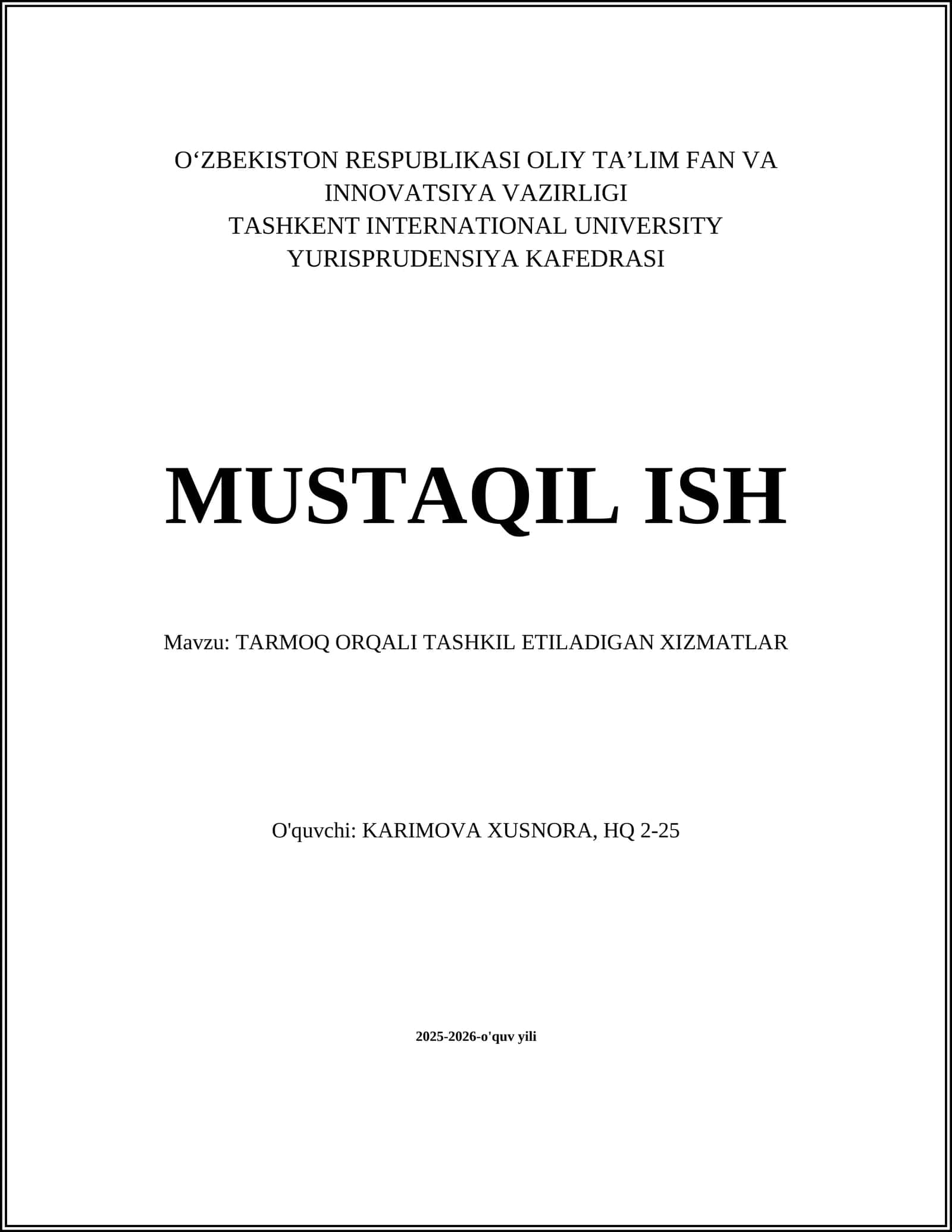 Tarmoq orqali elektron hukumat (e‑hukumat) xizmatlari
