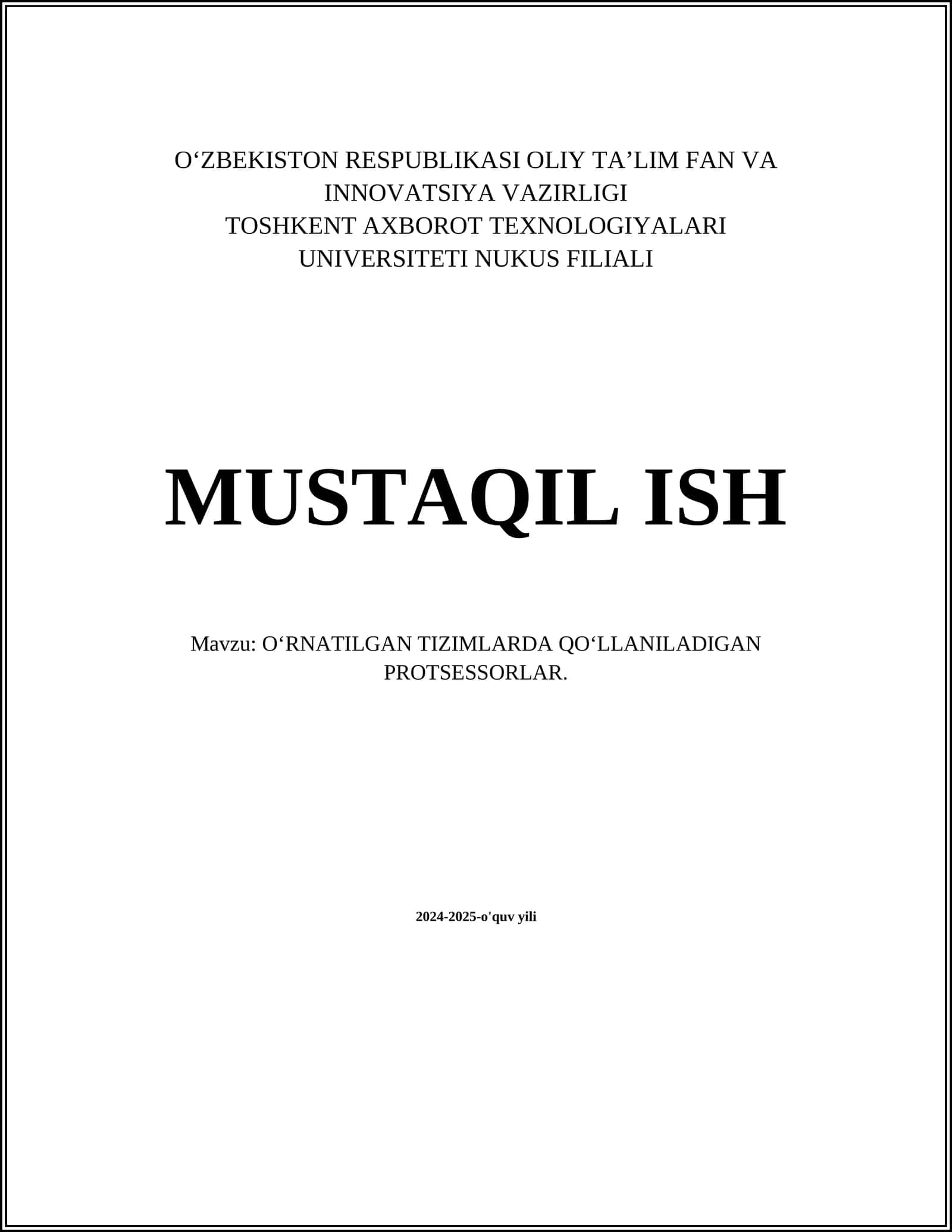 O‘RNATILGAN TIZIMLARDA QO‘LLANILADIGAN PROTSESSORLAR