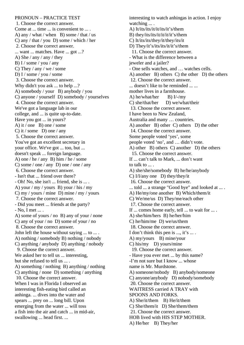 Pronoun – Practice Test