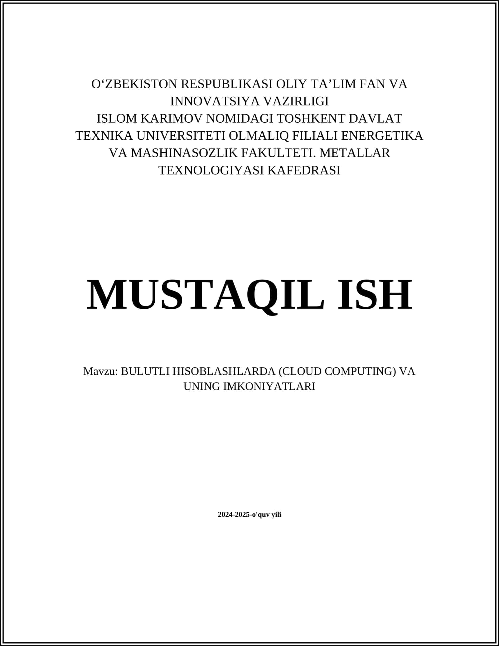 BULUTLI HISOBLASHLARDA (CLOUD COMPUTING) VA UNING IMKONIYATLARI
