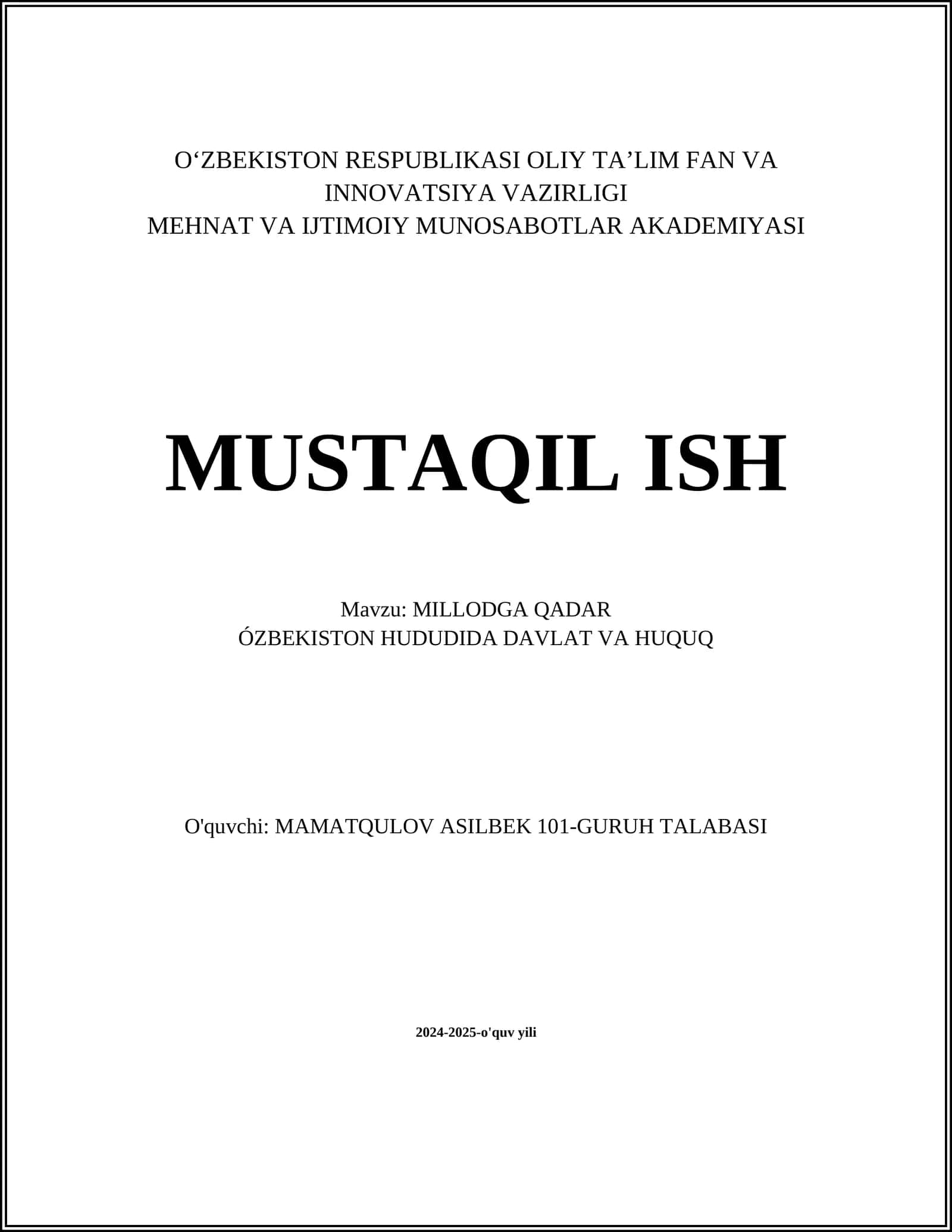 MILLODGA QADAR