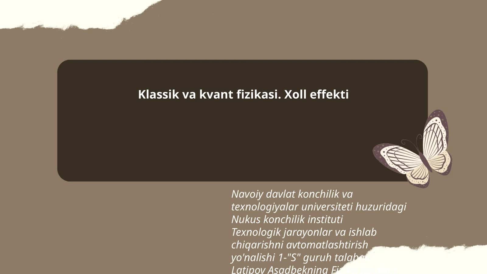 Klassik va kvant fizikasi. Xoll effekti