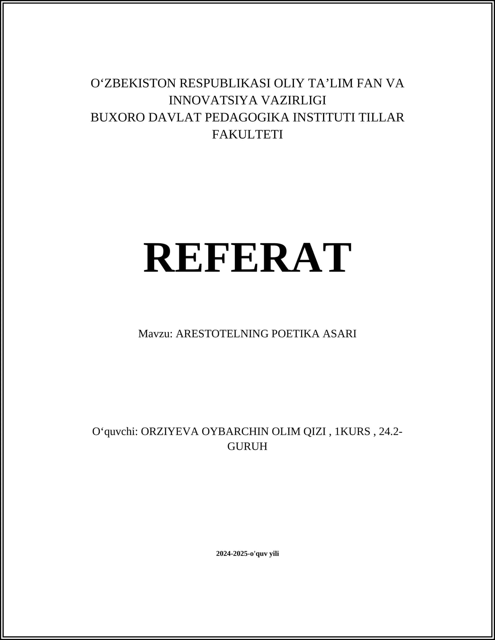 ARESTOTELNING POETIKA ASARI