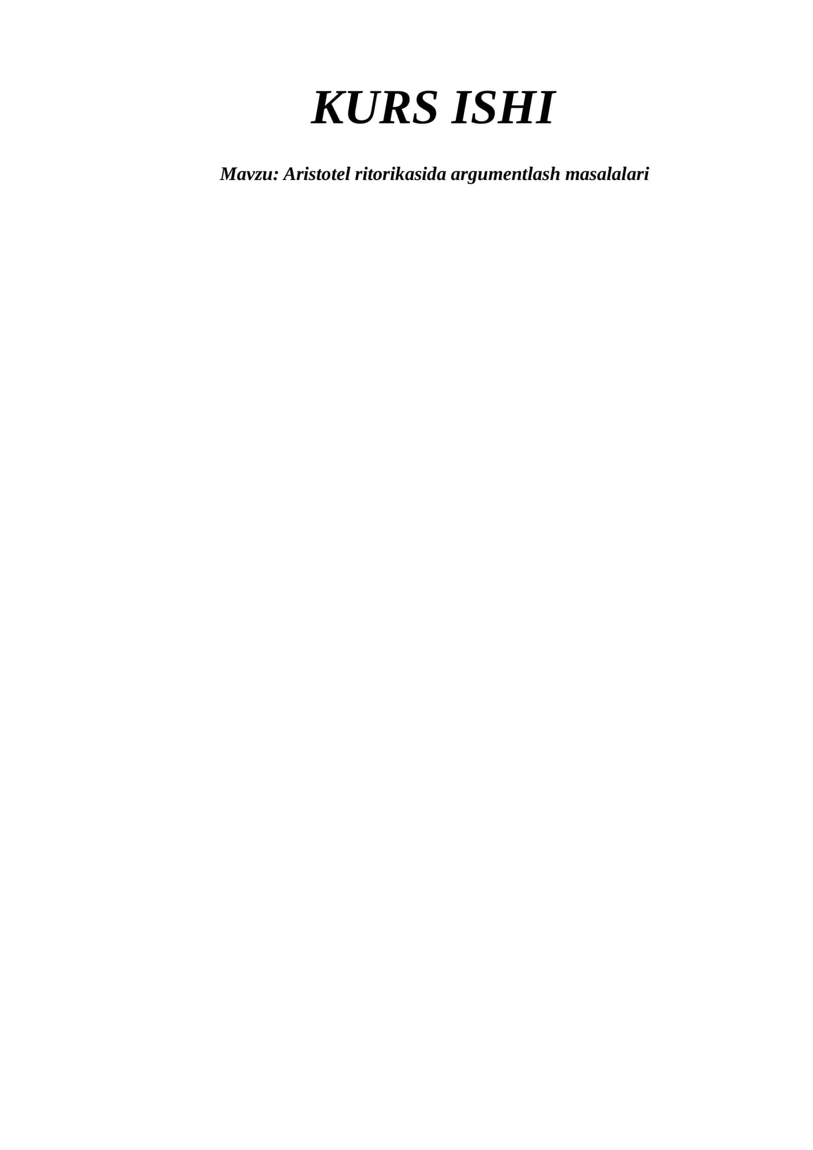 Aristotel ritorikasida argumentlash masalalari