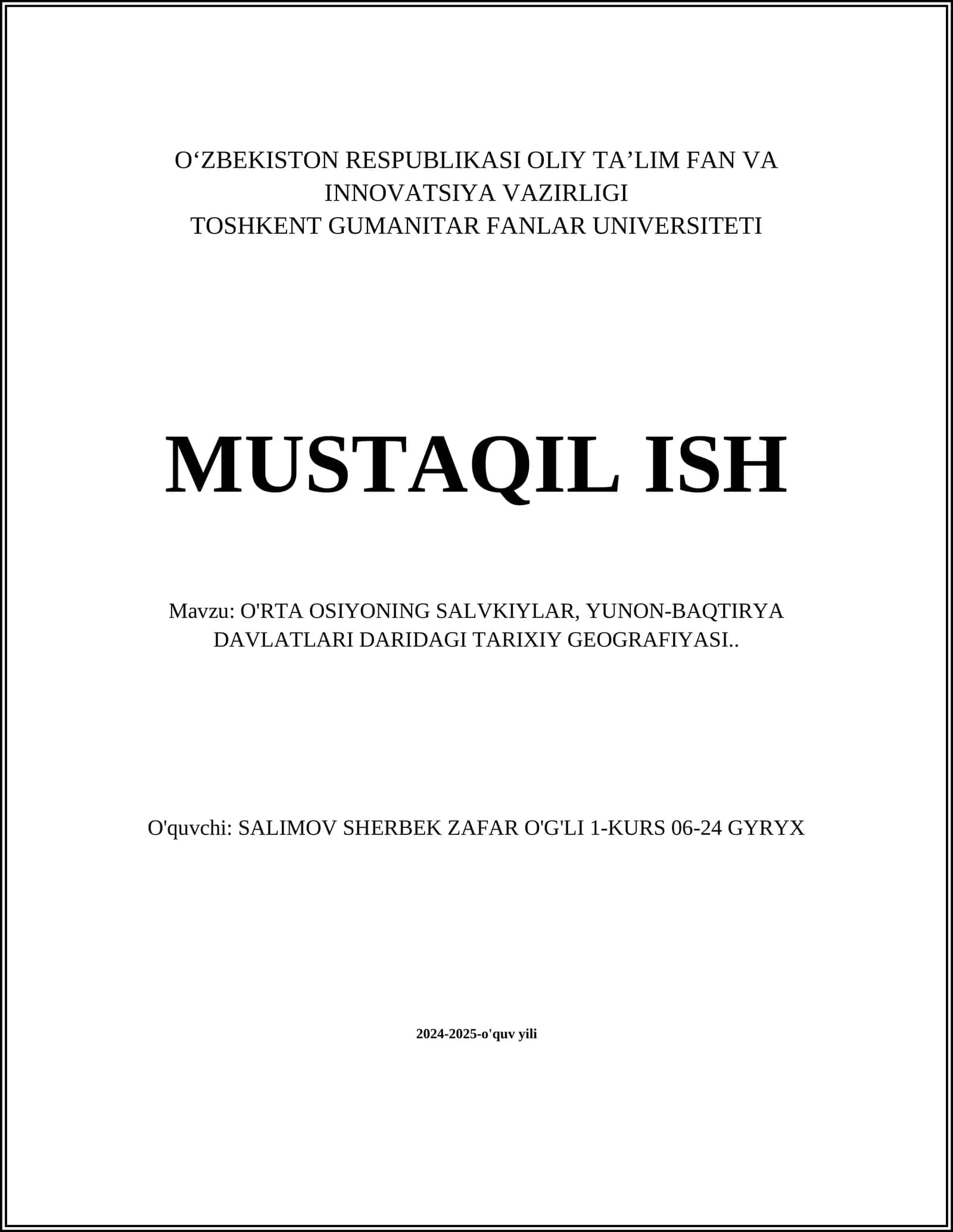 O'RTA OSIYONING SALVKIYLAR, YUNON-BAQTIRYA DAVLATLARI DARIDAGI TARIXIY GEOGRAFIYASI