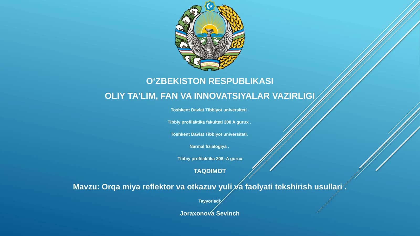 Orqa miya reflektor va otkazuv yuli va faolyati tekshirish usullari
