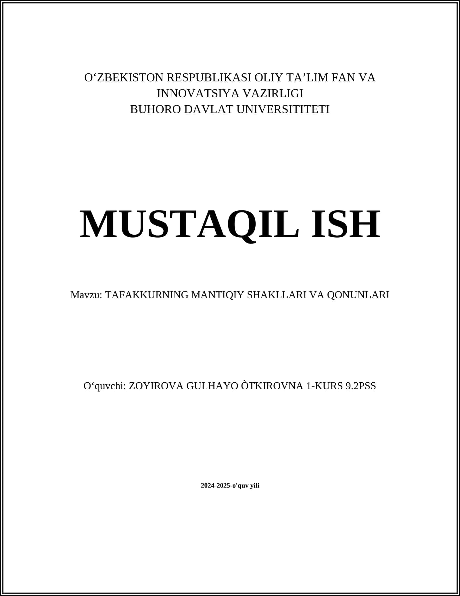 TAFAKKURNING MANTIQIY SHAKLLARI VA QONUNLARI