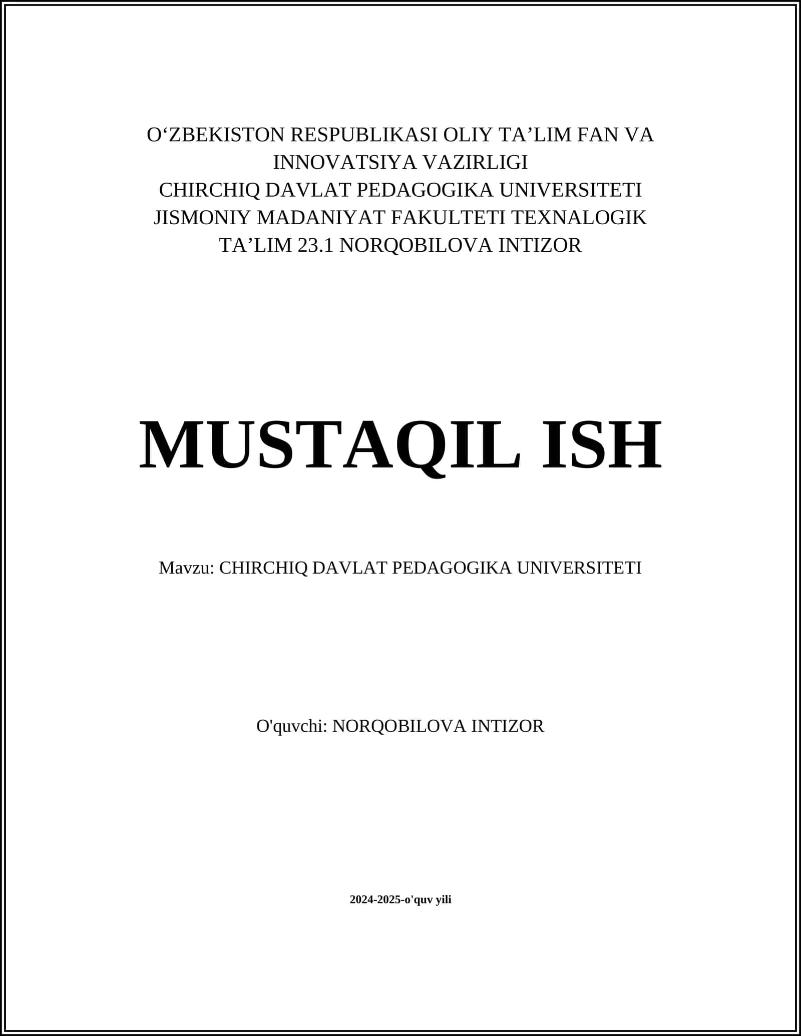 CHIRCHIQ DAVLAT PEDAGOGIKA UNIVERSITETI