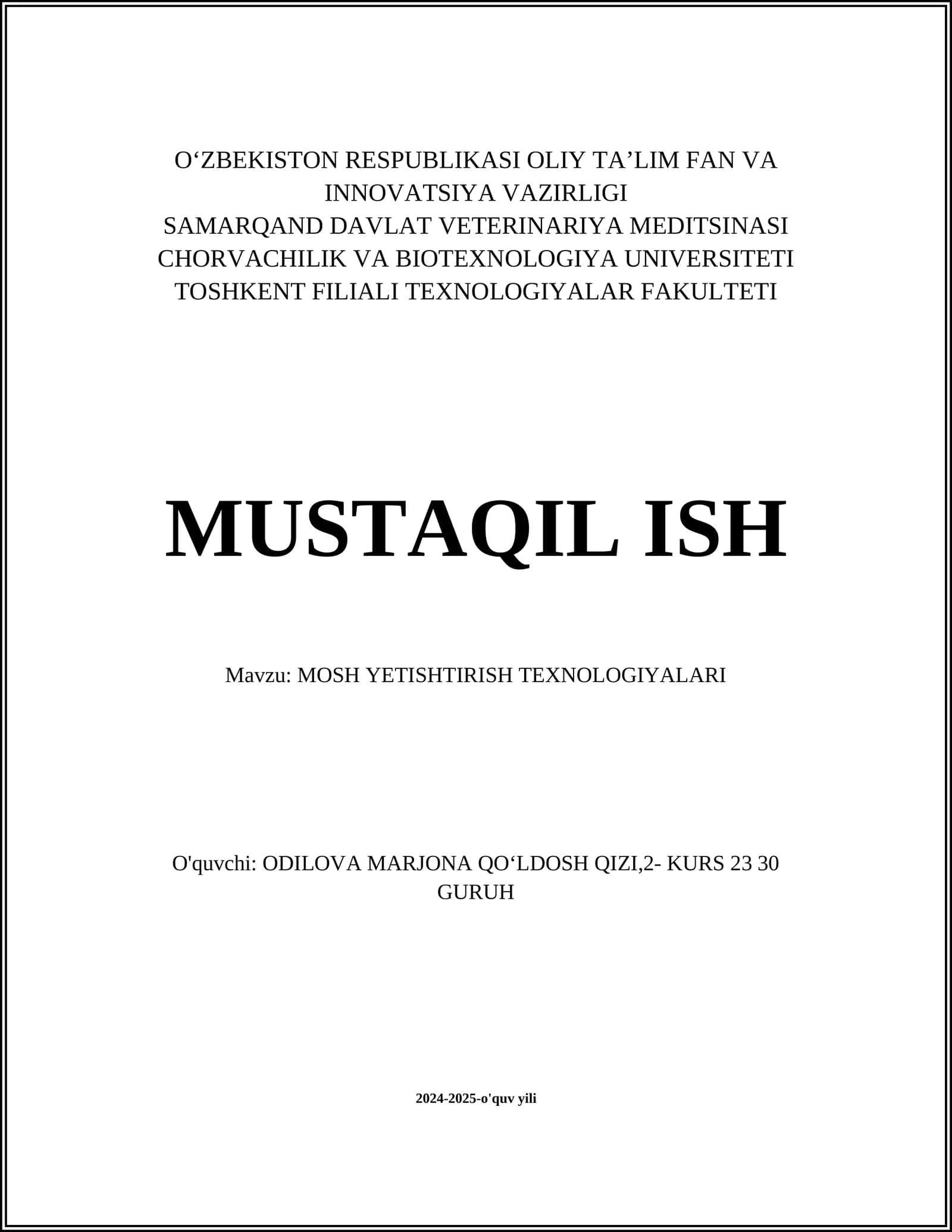 MOSH YETISHTIRISH TEXNOLOGIYALARI