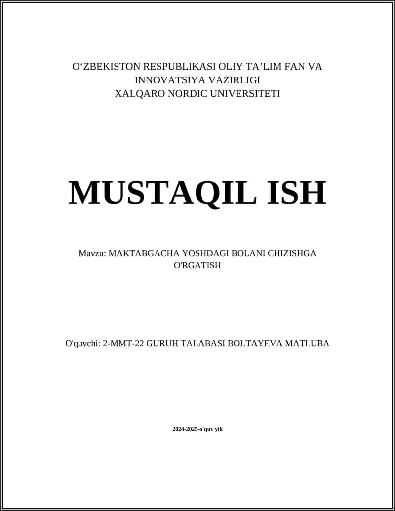 MAKTABGACHA YOSHDAGI BOLANI CHIZISHGA O'RGATISH