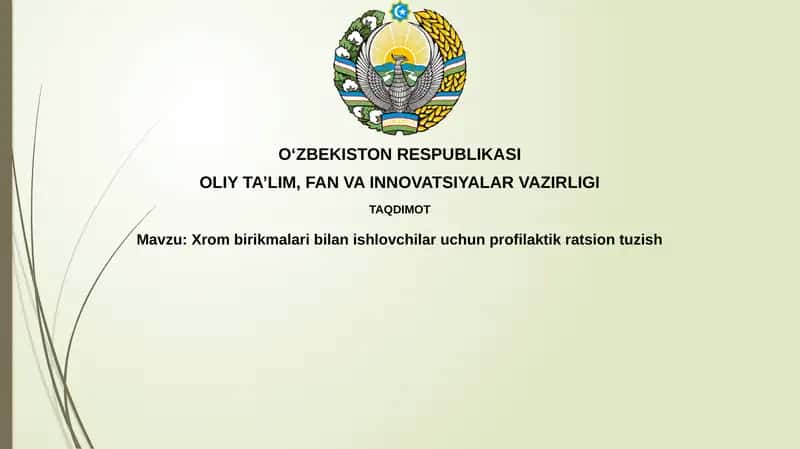 Xrom birikmalaribilanishlovchilaruchunprofilaktikratsiontuzish