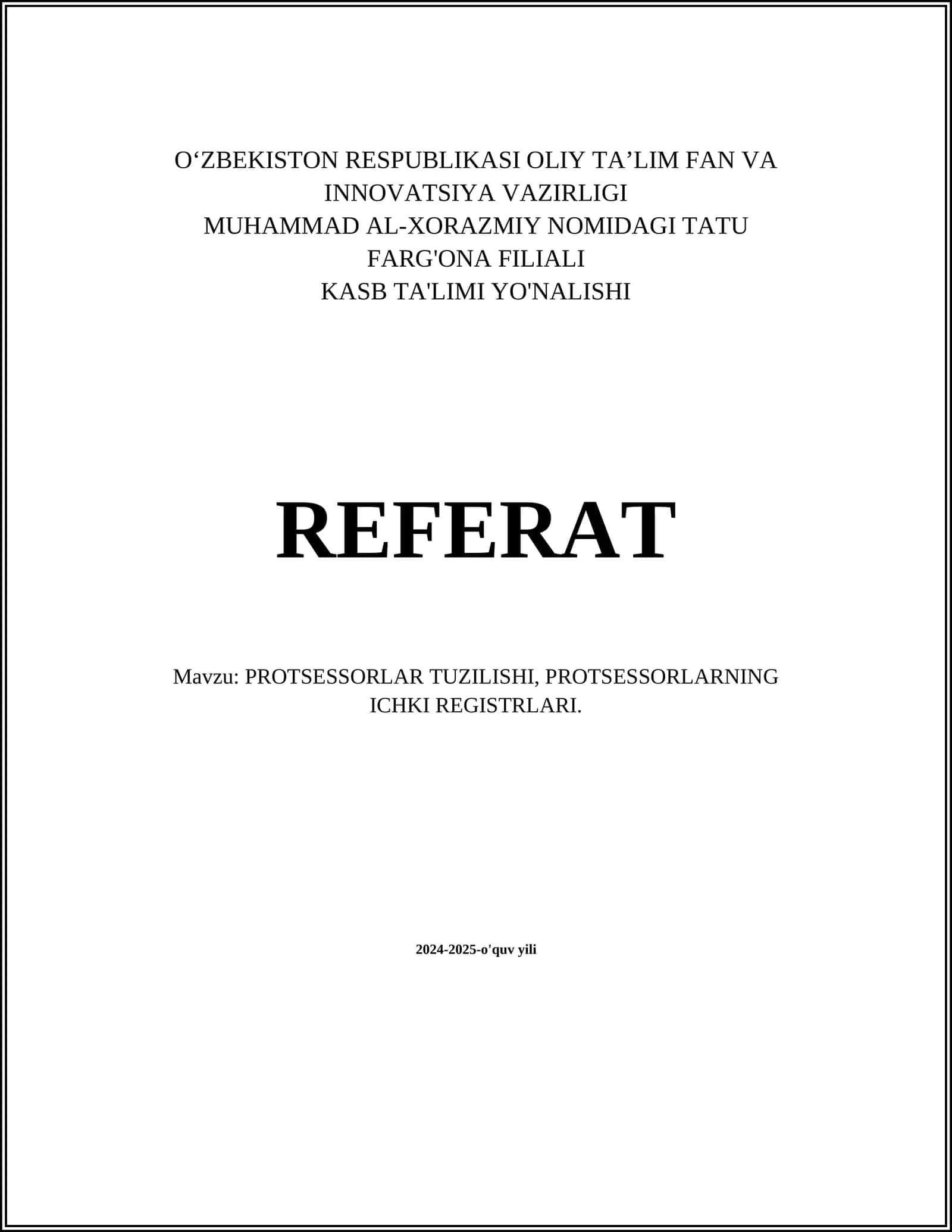 PROTSESSORLAR TUZILISHI, PROTSESSORLARNING ICHKI REGISTRLARI