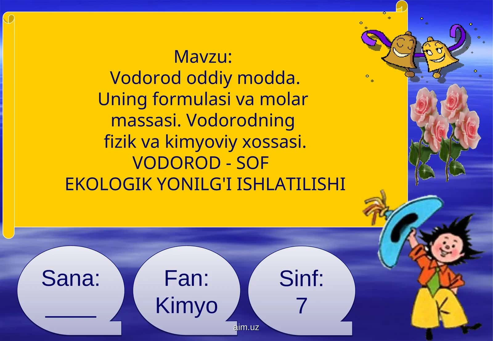 Vodorod oddiy modda uning formulasi va molariyar massasi Vodorodning fizik va kimyoviy xossasi VODOROD - SOF EKOLOGIK YONILG'I ISHLATILISHI.