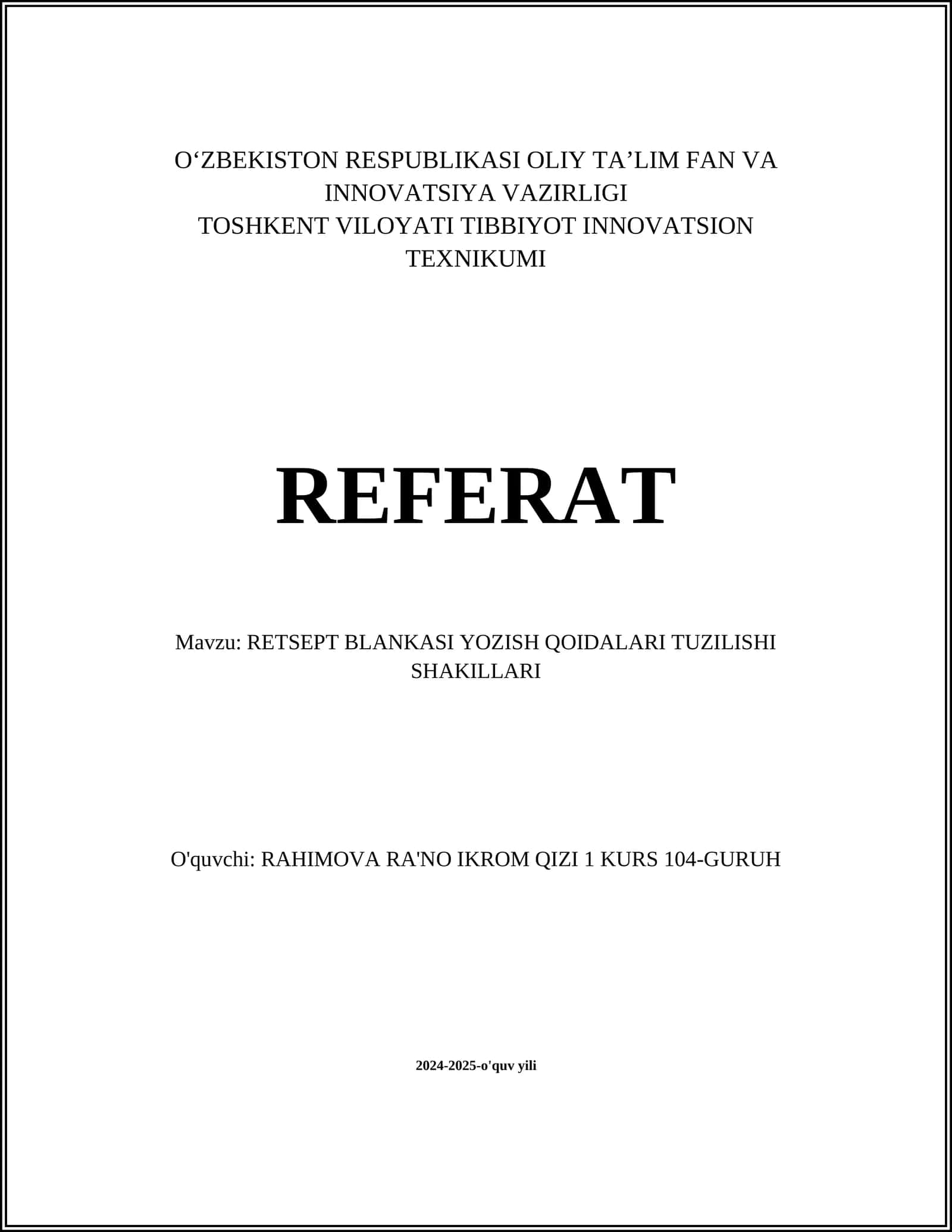 RETSEPT BLANKASI YOZISH QOIDALARI TUZILISHI SHAKILLARI