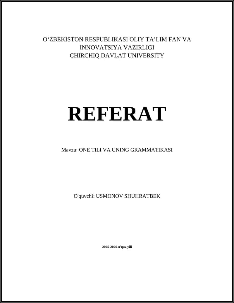 ONE TILI VA UNING GRAMMATIKASI
