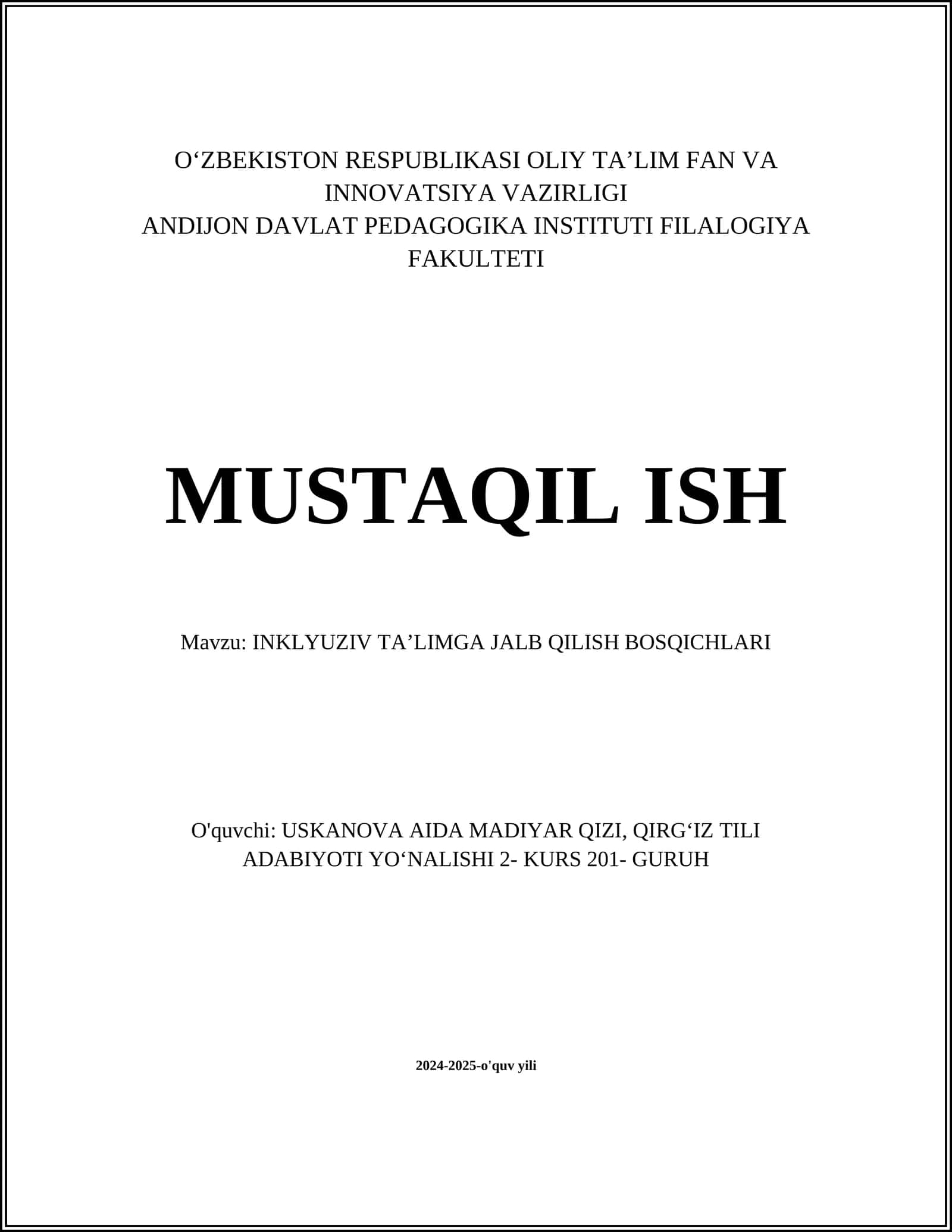 INKLYUZIV TAʼLIMGA JALB QILISH BOSQICHLARI