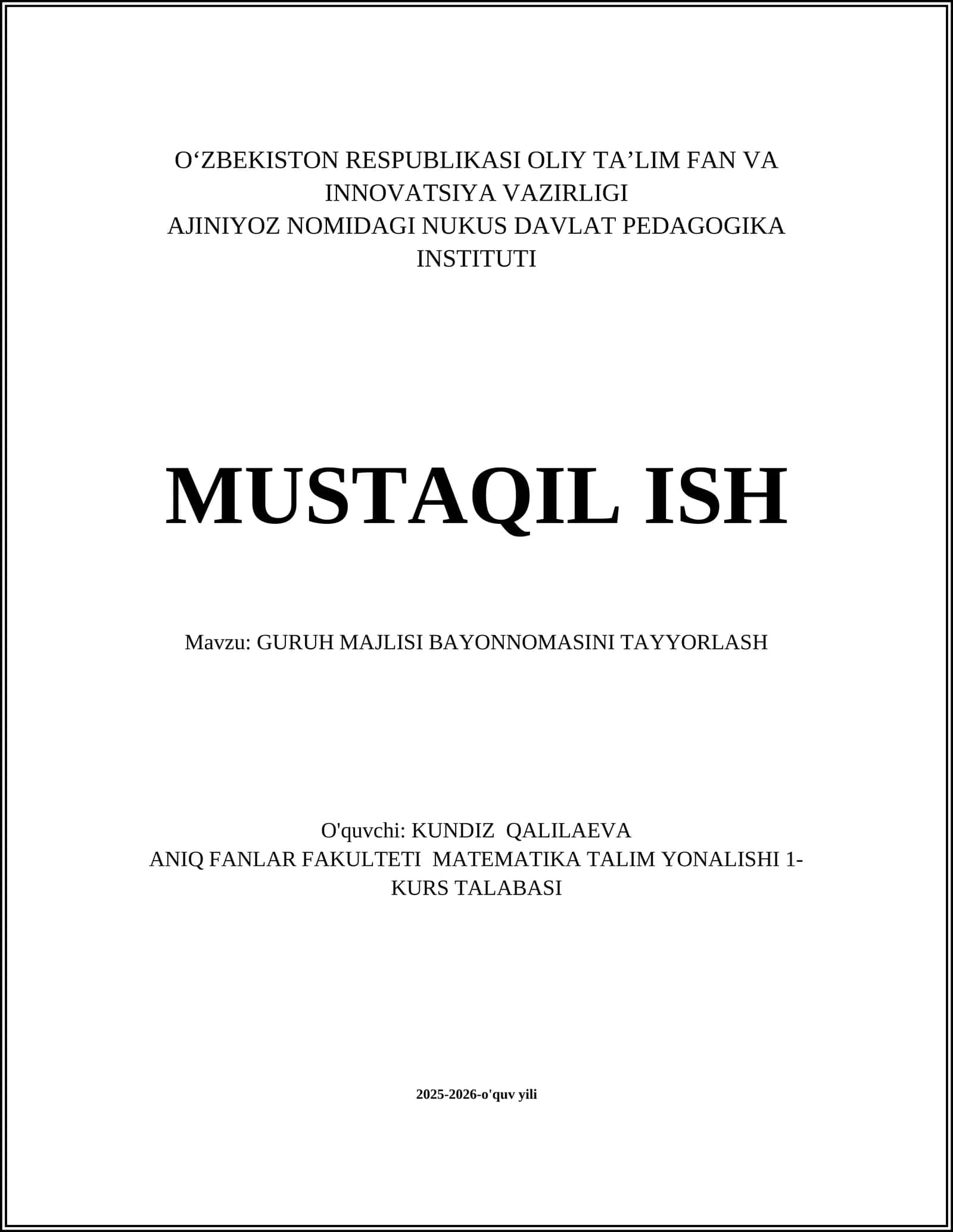GURUH MAJLISI BAYONNOMASINI TAYYORLASH
