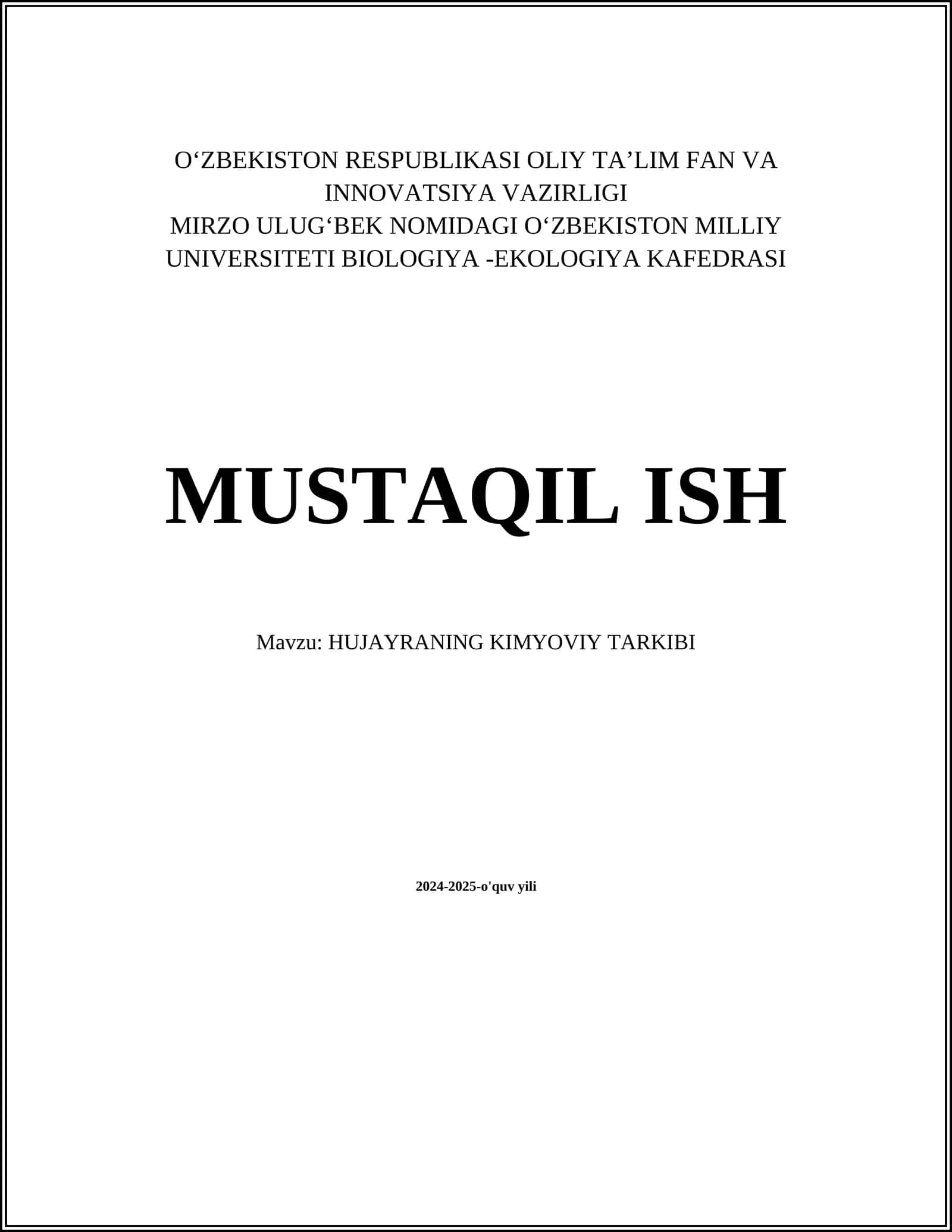 HUJAYRANING KIMYOVIY TARKIBI