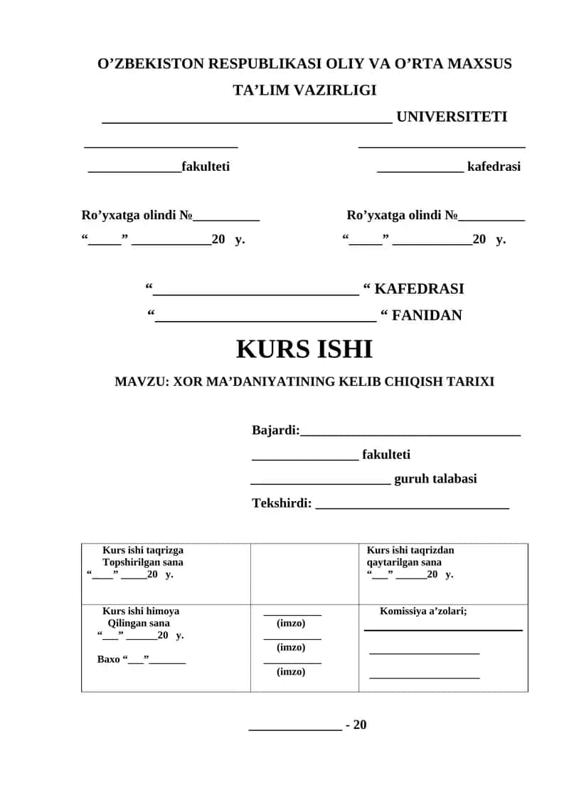 XOR MA’DANIYATINING KELIB CHIQISH TARIXI KURS ISHI