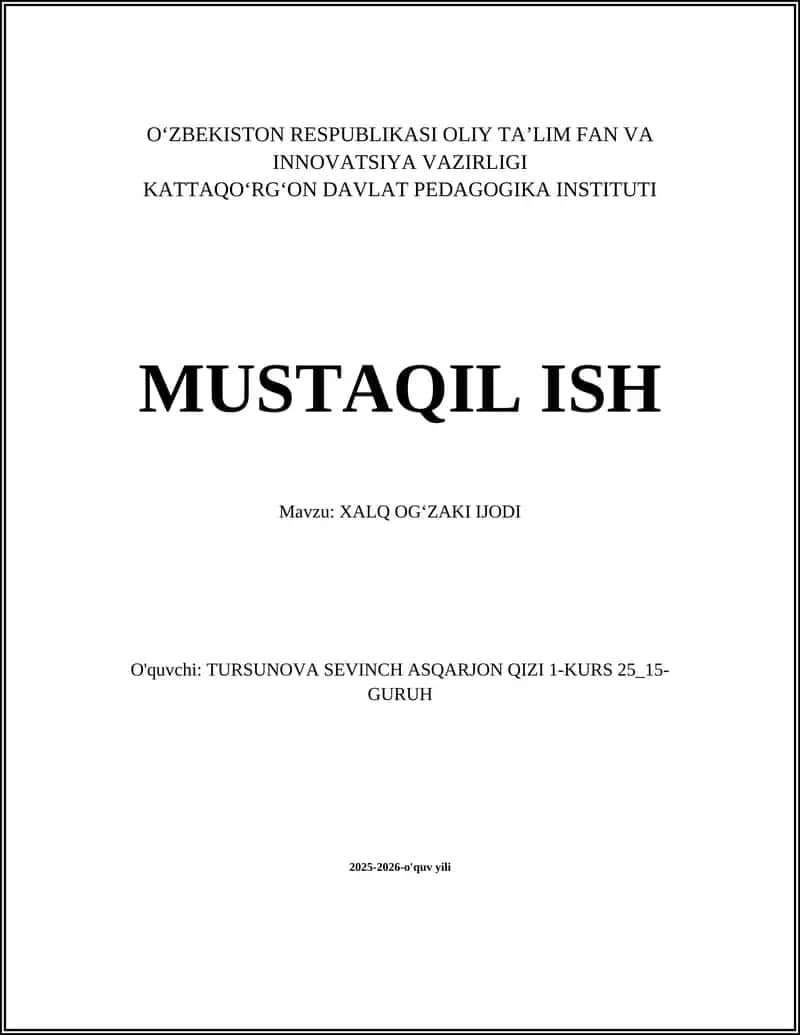 XALQ OGʻZAKI IJODI