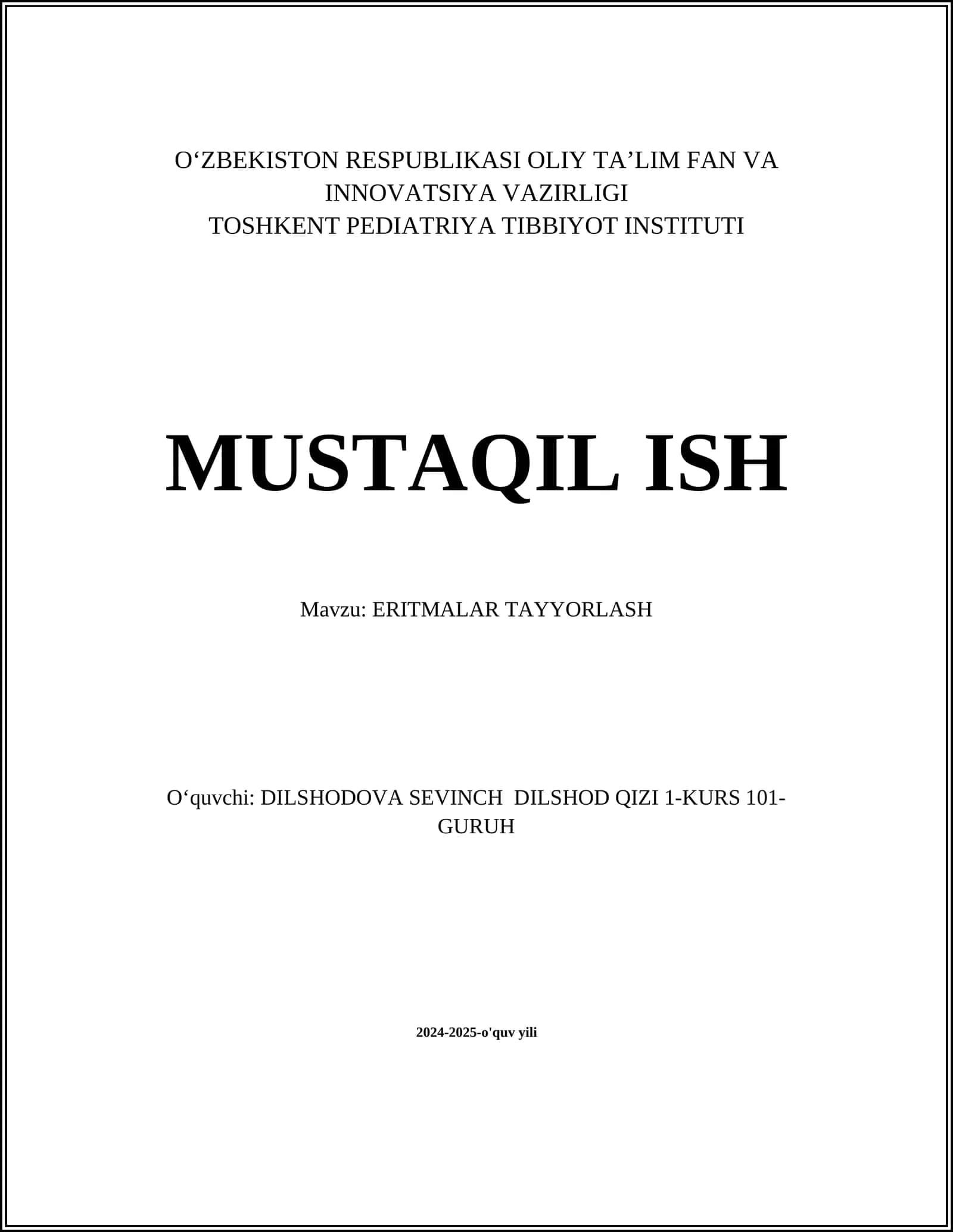 ERITMALAR TAYYORLASH