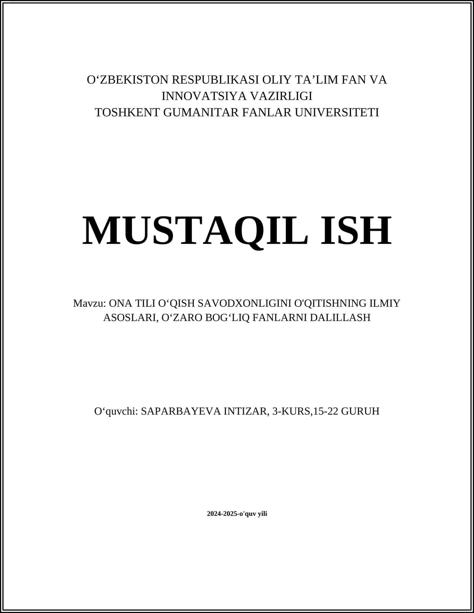 ONA TILI OʻQISH SAVODXONLIGINI O'QITISHNING ILMIY ASOSLARI, OʻZARO BOGʻLIQ FANLARNI DALILLASH