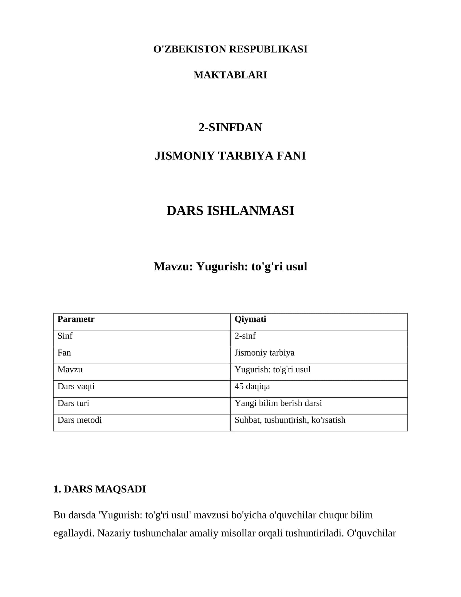 Jismoniy Tarbiya Fan Dars Ishlanmasi