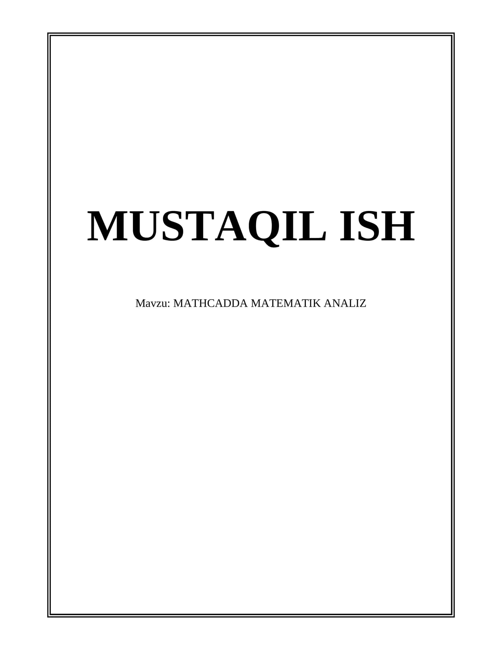 MATHCADDA MATEMATIK ANALIZ