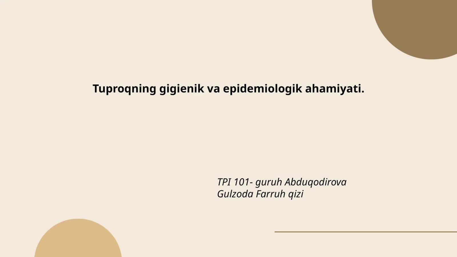 Tuproqning gigienik va epidemiologik ahamiyati