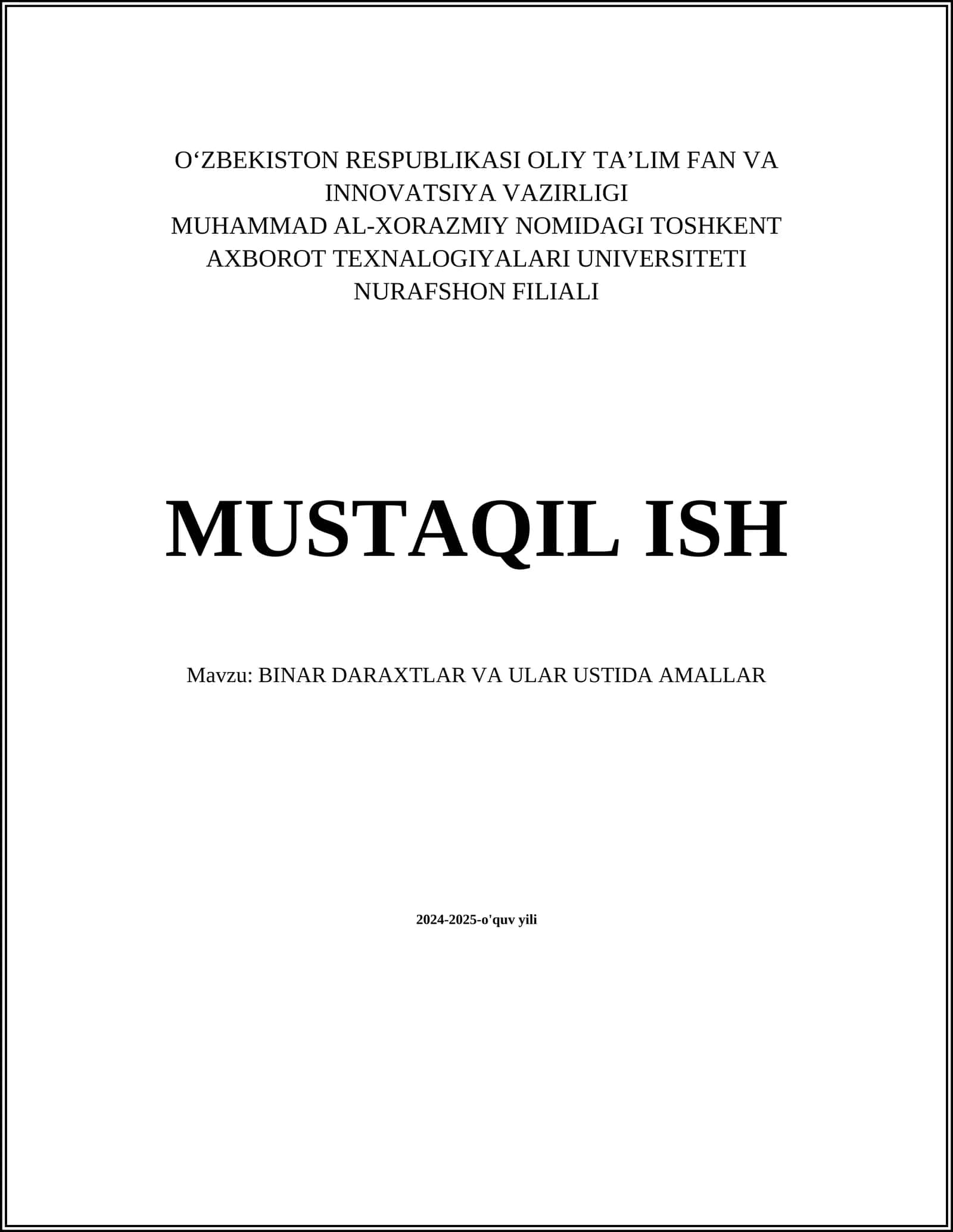 BINAR DARAXTLAR VA ULAR USTIDA AMALLAR