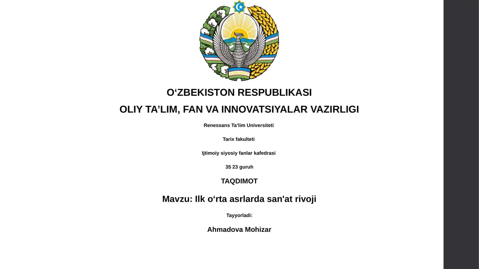 Ilk o‘rta asrlarda san'at rivoji