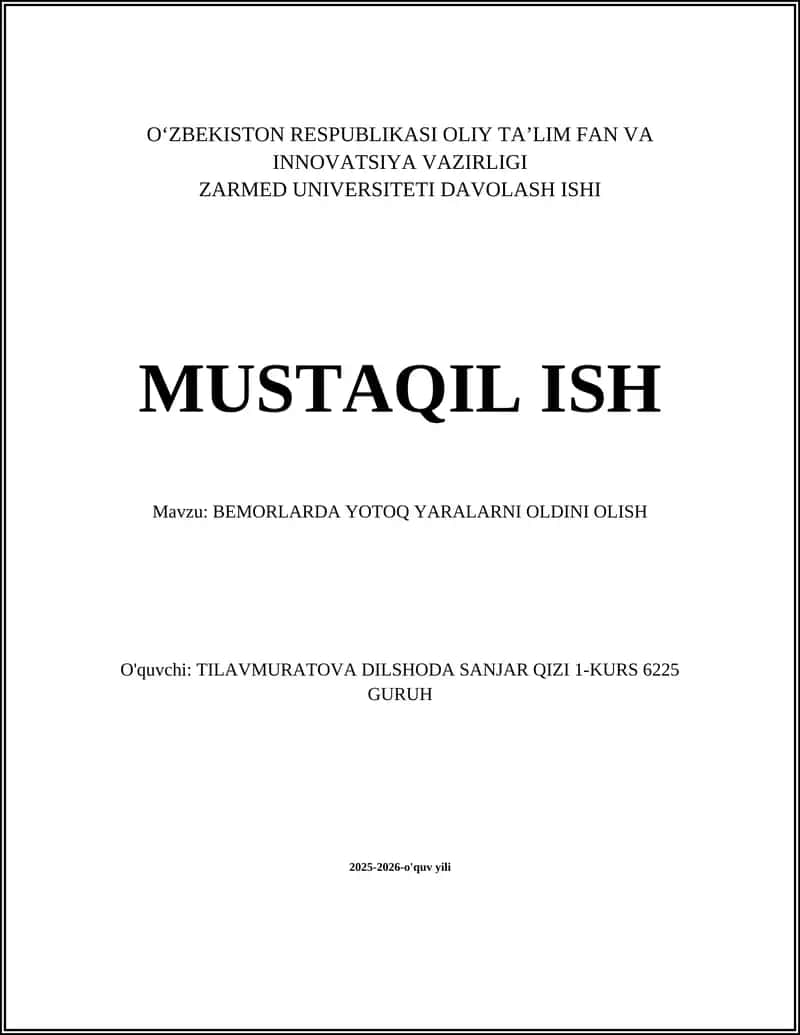 BEMORLARDA YOTOQ YARALARNI OLDINI OLISH