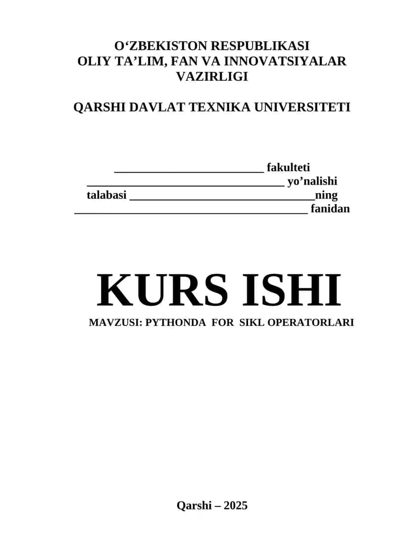 PYTHONDA FOR SIKL OPERATORLARI
