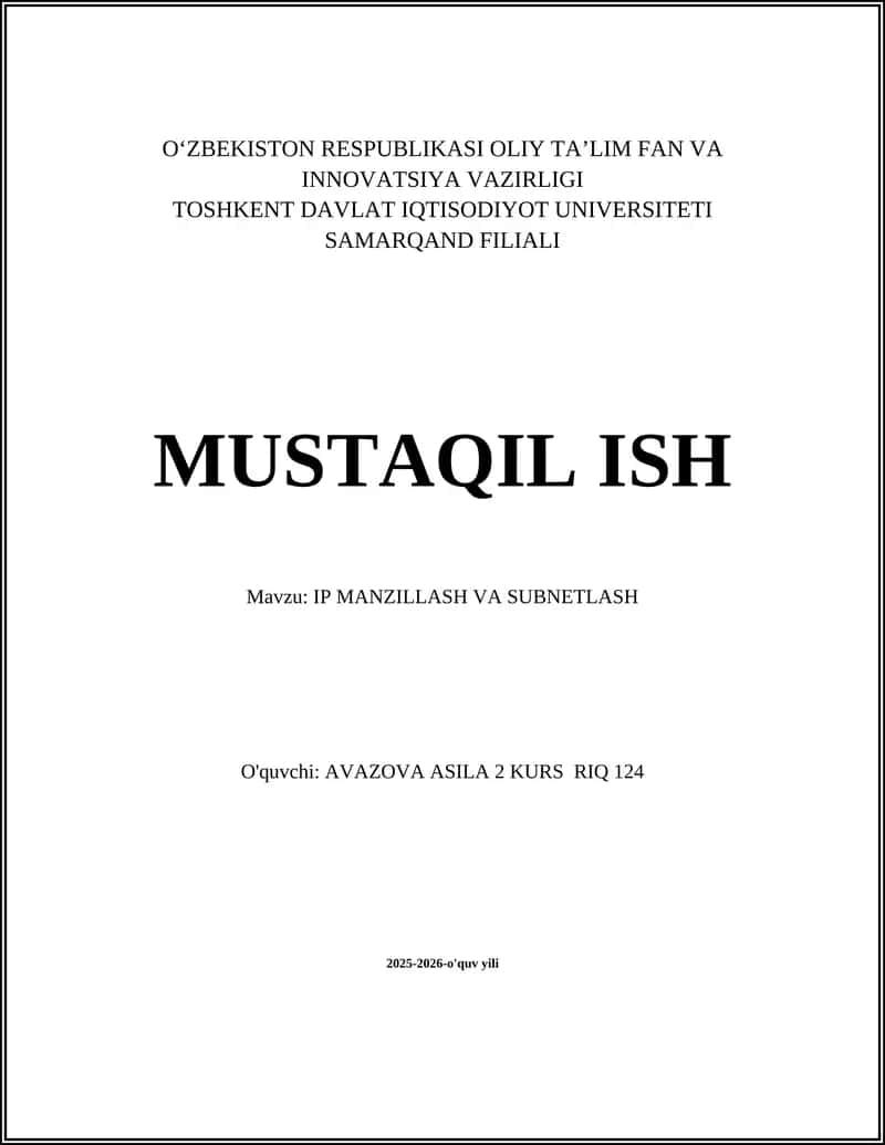 IP MANZILLASH VA SUBNETLASH