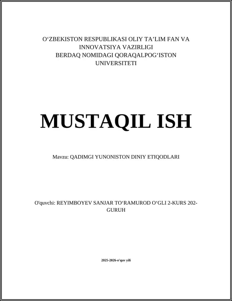QADIMGI YUNONISTON DINIY ETIQODLARI