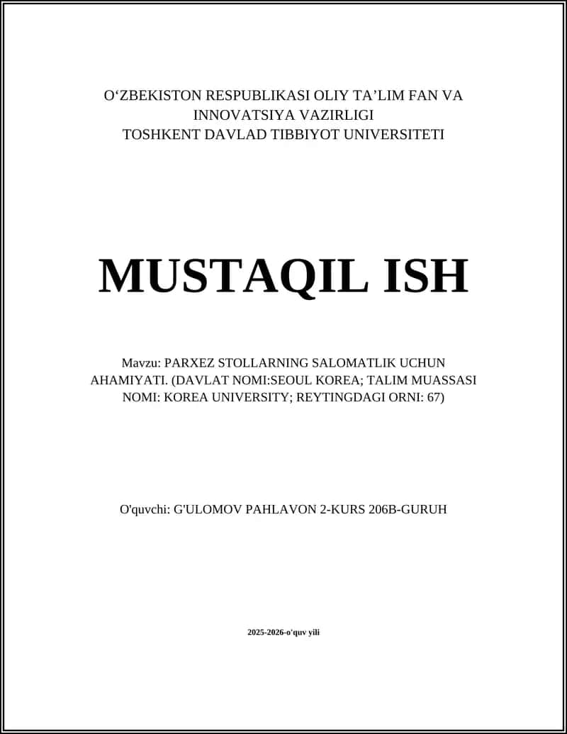 PARXEZ STOLLARNING SALOMATLIK UCHUN AHAMIYATI