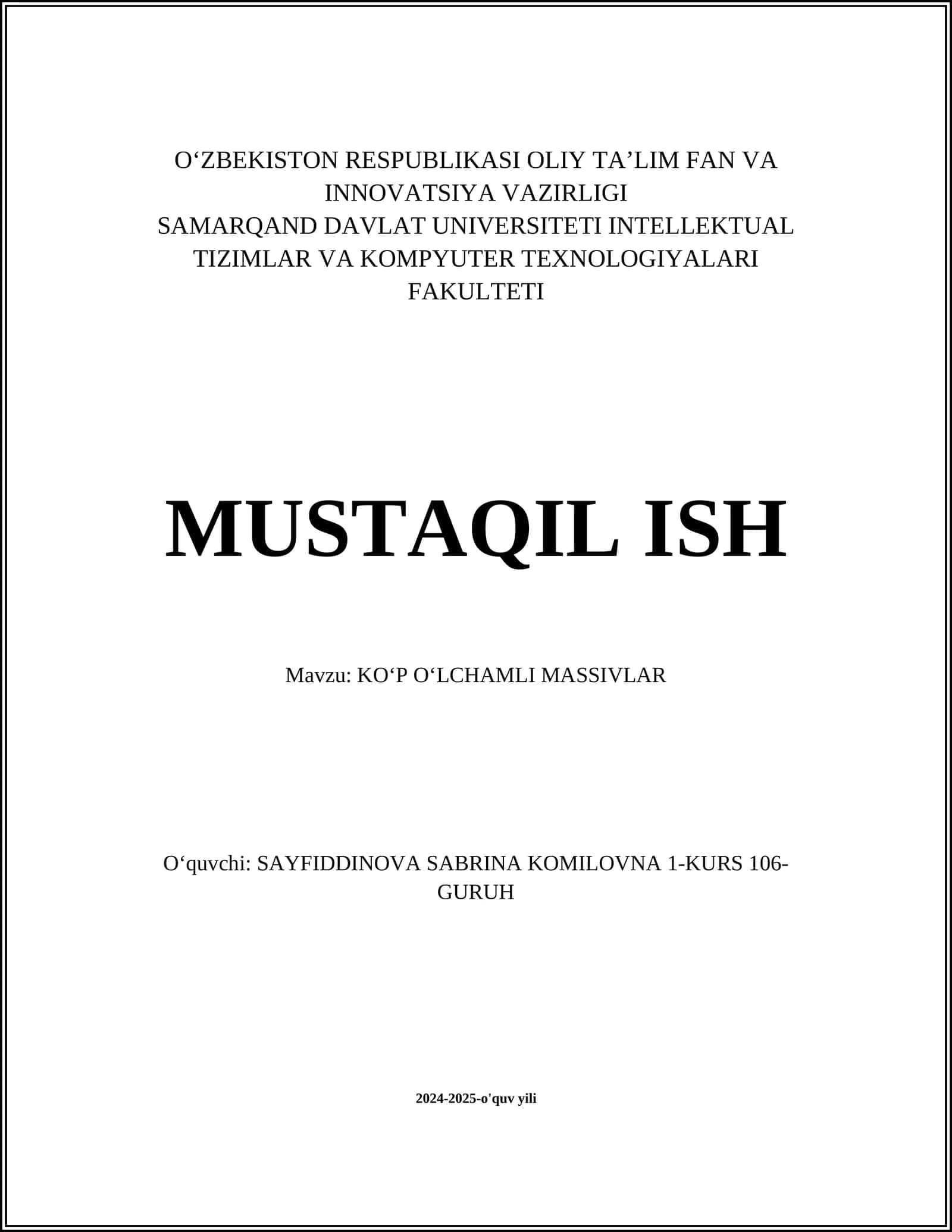 KOʻP OʻLCHAMLI MASSIVLAR
