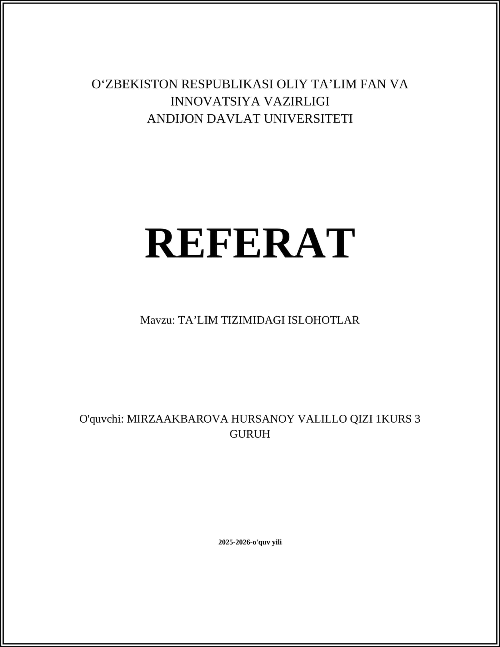 TA'LIM TIZIMIDAGI ISLOHOTLAR
