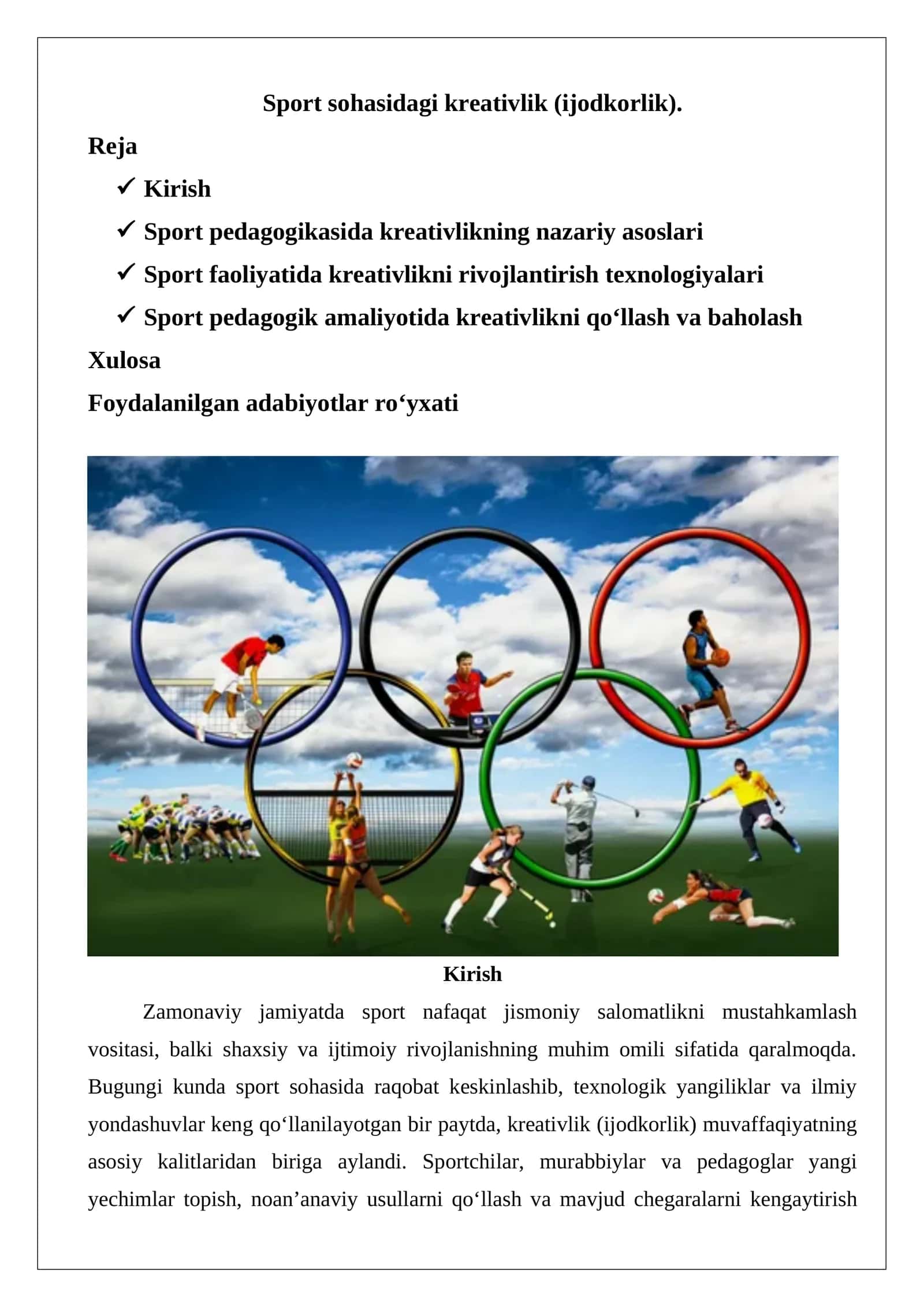 Sport sohasidagi kreativlik (ijodkorlik)
