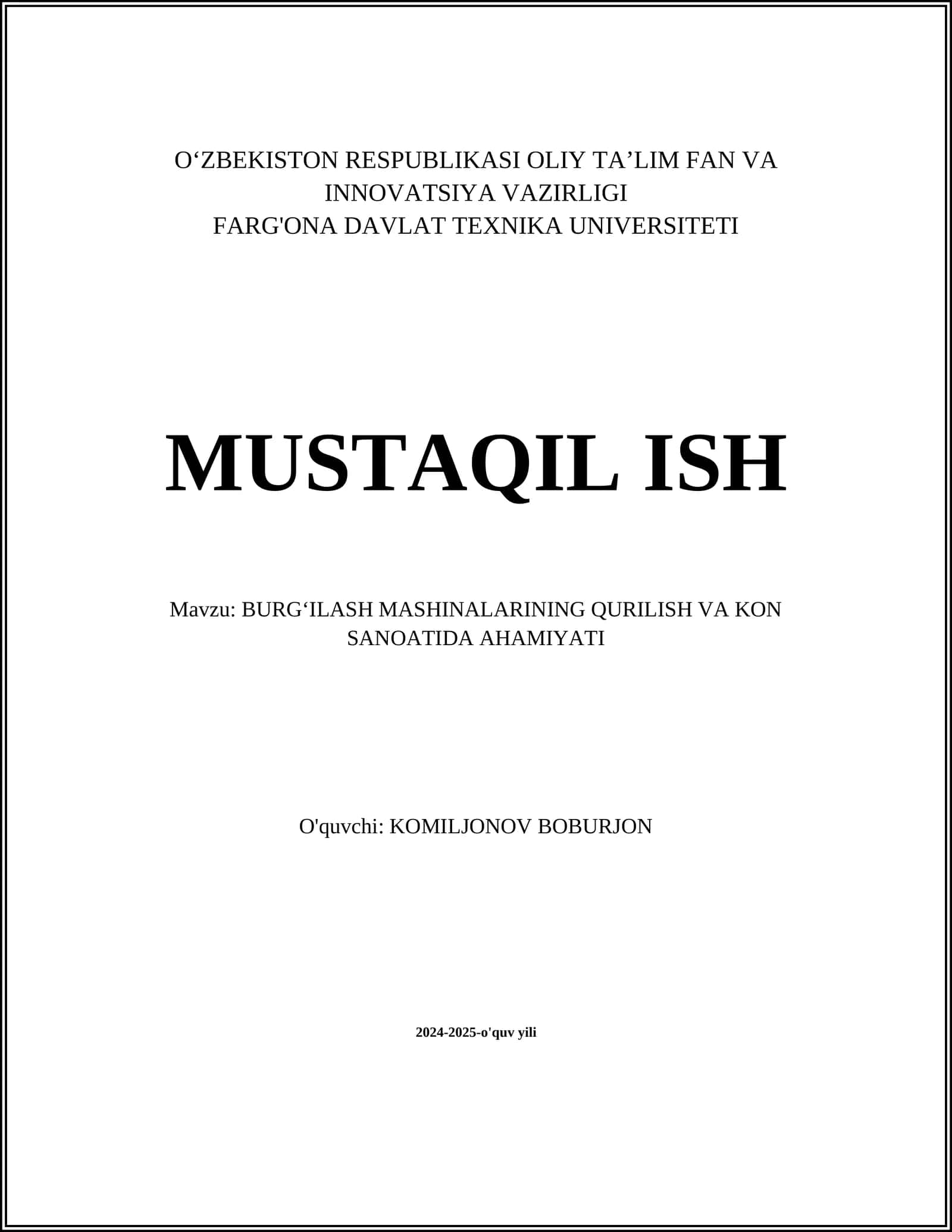 BURG‘ILASH MASHINALARINING QURILISH VA KON SANOATIDA AHAMIYATI
