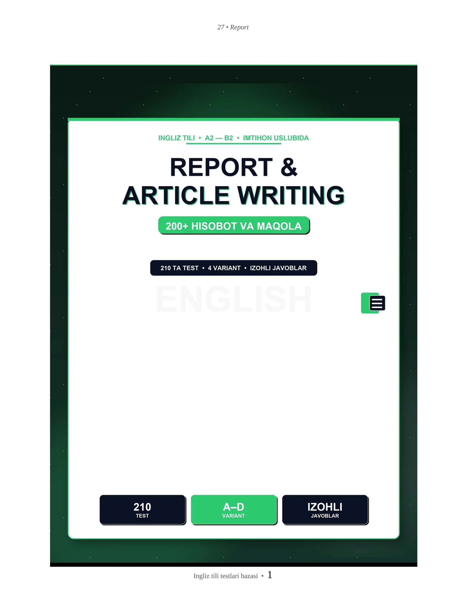 INGLIZ TILI REPORT & ARTICLE WRITING