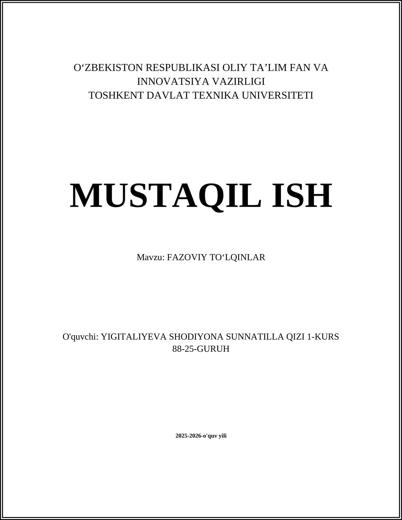 FAZOVIY TOʻLQINLAR