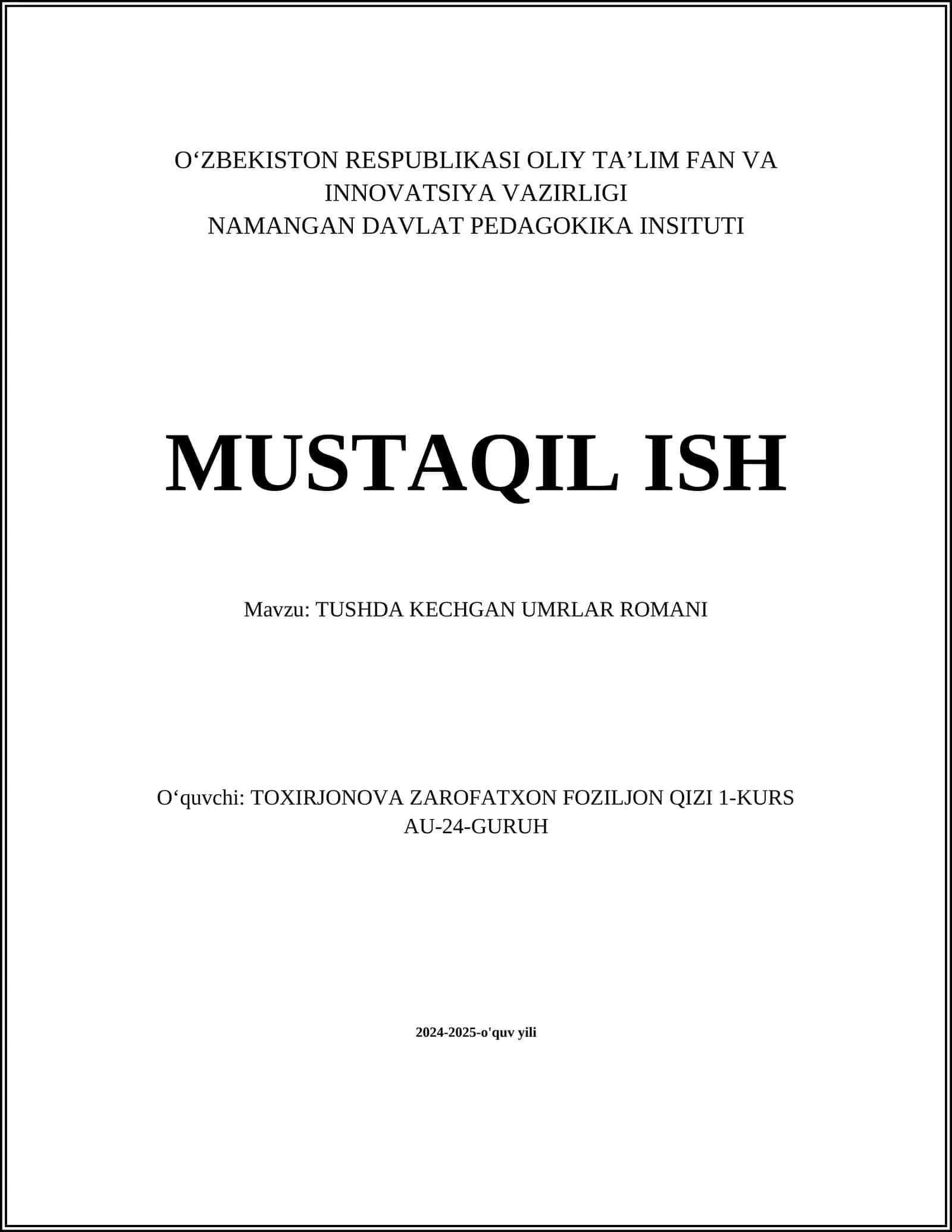 Tushda kechgan umrlar romani