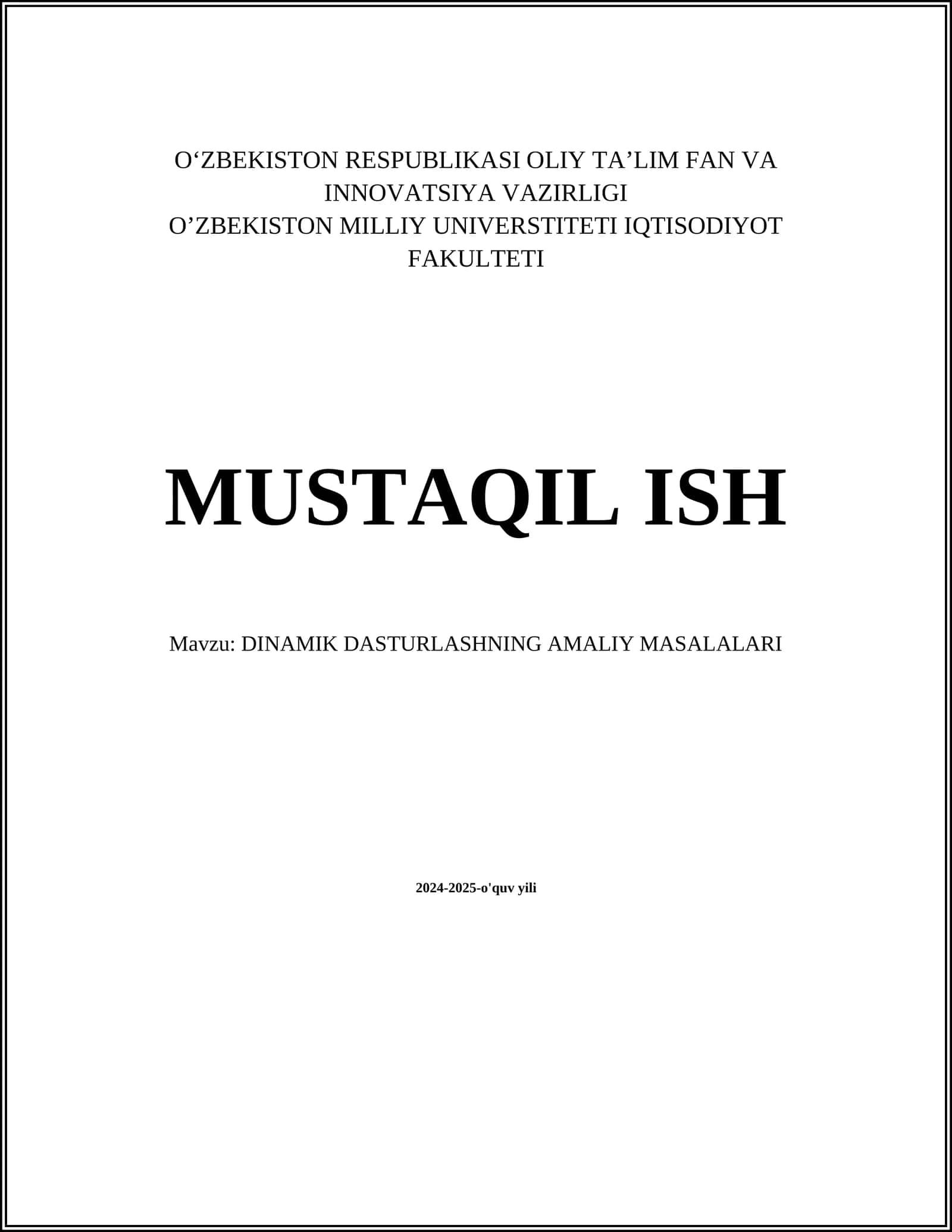 DINAMIK DASTURLASHNING AMALIY MASALALARI