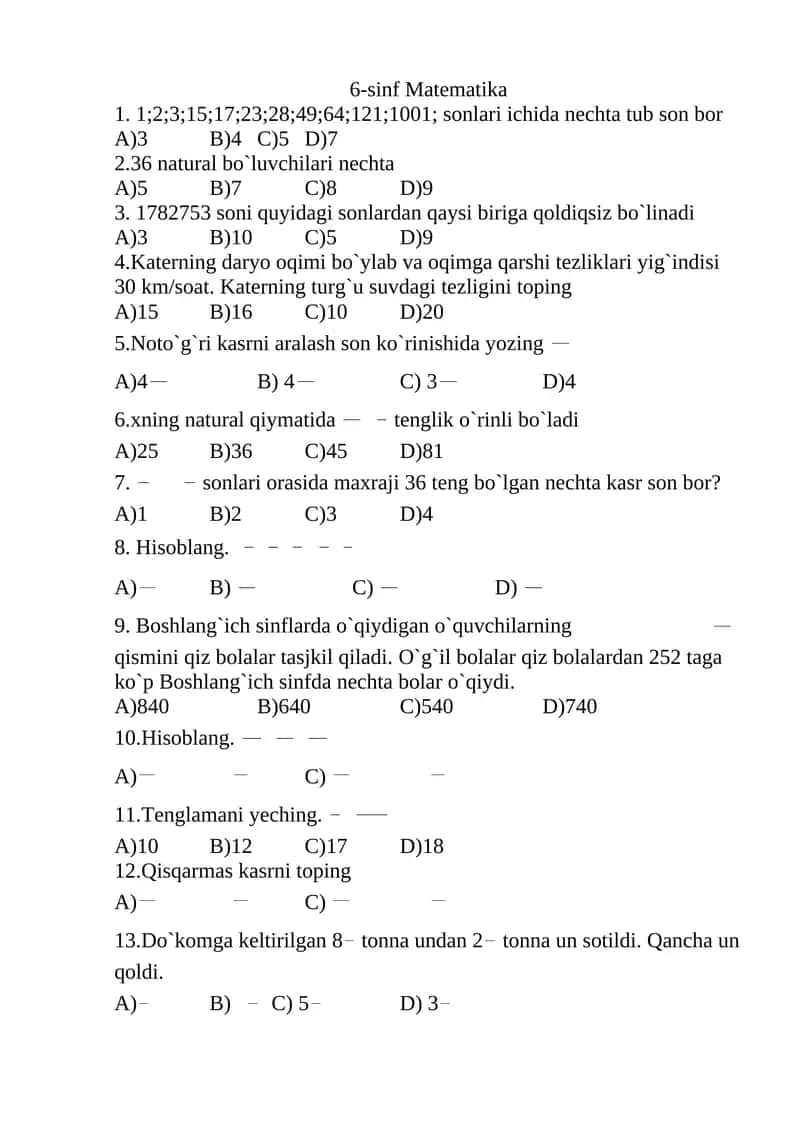 6-sinf Matematika